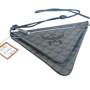 MCM GRAY Canvas and leather Triangle Shoulder Bag